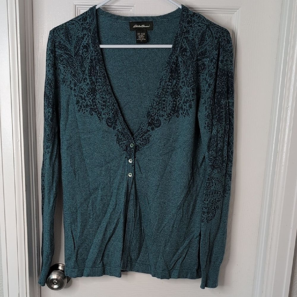Eddie Bauer Teal Cardigan Sweater Angora Blend